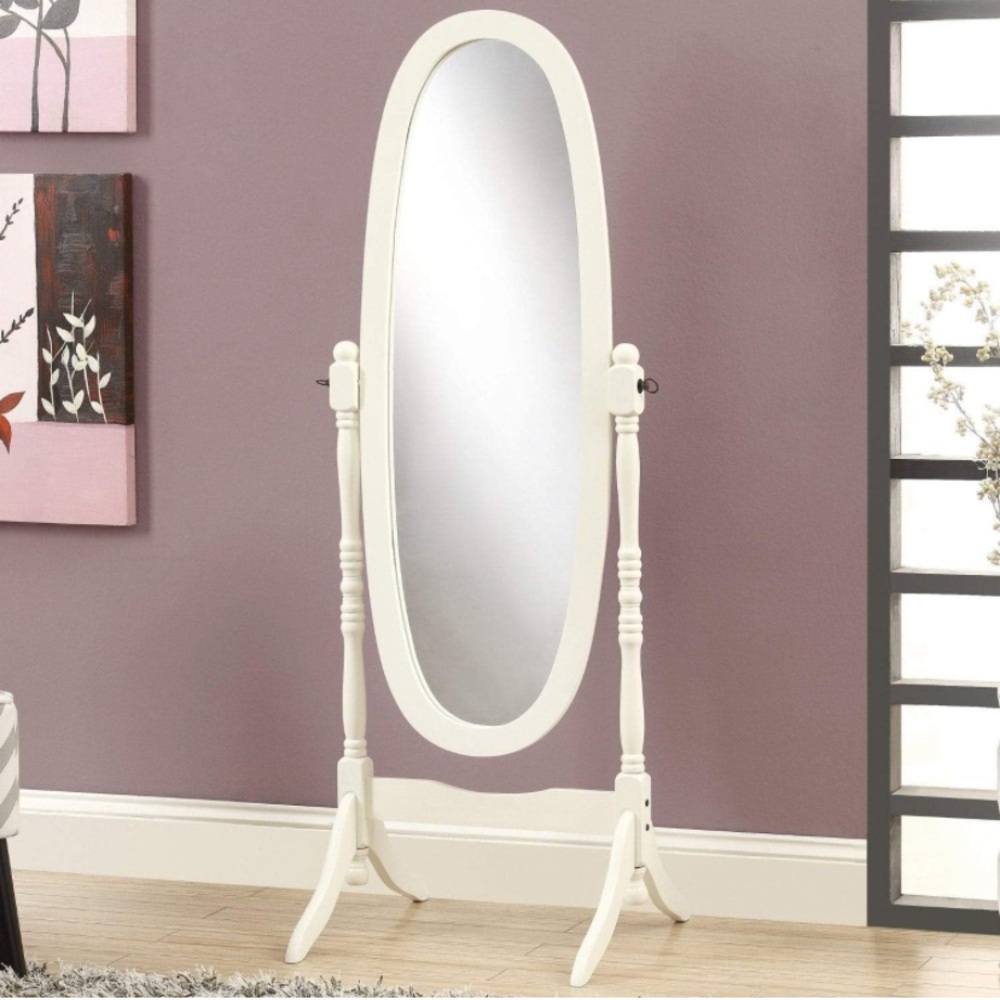 Full-Length Oval Wood Cheval Floor Mirror, White